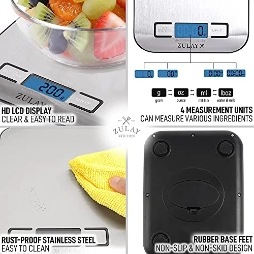 Digital Food Scale - 304 Stainless Steel Kitchen Scale - Features LCD Screen, Measures 5 Different Units Including Grams & Ounces - For Baking, Cooking, Weight Loss Keto & Meal Preps 3 Digital Food Scale - 304 Stainless Steel Kitchen Scale - Features LCD Screen, Measures 5 Different Units Including Grams & Ounces - For Baking, Cooking, Weight Loss Keto & Meal Preps - Image 3