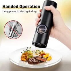 ULEX Electric Pepper Grinder Or Salt Mill, Battery Powered Pepper Mill With 5 Level Adjustable Coarseness, LED Light, One Handed Operation Salt And Pepper Grinder For Kitchen, Restaurant And BBQ 6 ULEX Electric Pepper Grinder Or Salt Mill, Battery Powered Pepper Mill With 5 Level Adjustable Coarseness, LED Light, One Handed Operation Salt And Pepper Grinder For Kitchen, Restaurant And BBQ -Peugeot Shop 51VlEtWdQVL