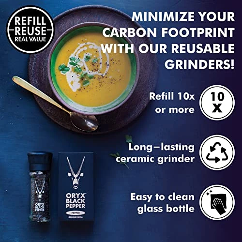 Black Pepper Grinder By Oryx | Refillable Ceramic Pepper Mill | Premium Whole Black Peppercorns | Pair With Oryx Desert Salt Grinder | 50g / 1.26 Oz. Peppercorn Grinder 4 Black Pepper Grinder By Oryx | Refillable Ceramic Pepper Mill | Premium Whole Black Peppercorns | Pair With Oryx Desert Salt Grinder | 50g / 1.26 Oz. Peppercorn Grinder - Image 4