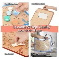 Baking Mat Macaron - Set Of 3 (2 Half Sheet Liners And 1 Quarter Sheet), Non Stick Silicon Cookie Oven Liner For Macaroons, Bake Pans, Pizza, Toaster, Cake And Bread Making (Red,Blue,Gray) -Peugeot Shop 51VqIGOrZ5L
