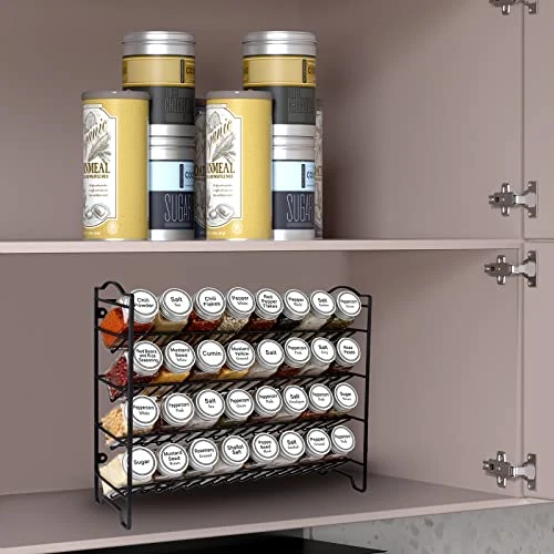 SWOMMOLY Spice Rack Organizer With 32 Empty Square Glass Spice Jars, 386 White Spice Labels With Chalk Marker And Funnel Complete Set, Seasoning Organizer For Countertop, Cabinet Or Wall Mount 2 SWOMMOLY Spice Rack Organizer With 32 Empty Square Glass Spice Jars, 386 White Spice Labels With Chalk Marker And Funnel Complete Set, Seasoning Organizer For Countertop, Cabinet Or Wall Mount - Image 2