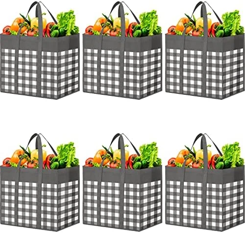 WOWBOX Reusable Grocery Bags,4-Pack, Foldable Reusable Shopping Tote Bags Bulk With Reinforced Handles,Large Storage Bags With Water Resistant Coating For Groceries,Multipurpose,Black-White 5 WOWBOX Reusable Grocery Bags,4-Pack, Foldable Reusable Shopping Tote Bags Bulk With Reinforced Handles,Large Storage Bags With Water Resistant Coating For Groceries,Multipurpose,Black-White - Image 5