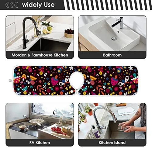 2 Pack Kitchen Faucet Mat Absorbent Washable Sink Splash Guard Faucet Drip Drying Mat Bar Countertop Water Catcher Mat Large 30x5 Inch Flowers Butterflies Mushroom Snails Pattern Kids 3 2 Pack Kitchen Faucet Mat Absorbent Washable Sink Splash Guard Faucet Drip Drying Mat Bar Countertop Water Catcher Mat Large 30x5 Inch Flowers Butterflies Mushroom Snails Pattern Kids - Image 3