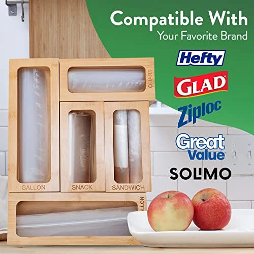 Bamboo Ziplock Bag Organizer For Drawer, Kitchen Storage Bag Organizer, 5 Separate Baggie Organizer For Drawer With Non-Slip Feet And Hanging Holes, Kitchen Organization And Storage 5 Bamboo Ziplock Bag Organizer For Drawer, Kitchen Storage Bag Organizer, 5 Separate Baggie Organizer For Drawer With Non-Slip Feet And Hanging Holes, Kitchen Organization And Storage - Image 5