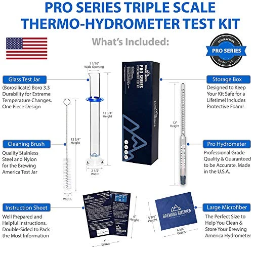 Thermo-Hydrometer ABV Tester Triple Scale For Beer/Wine - Pro Series American-Made Specific Gravity Hydrometer With Thermometer Temperature Correction, N.I.S.T Traceable (KIT) 2 Thermo-Hydrometer ABV Tester Triple Scale For Beer/Wine - Pro Series American-Made Specific Gravity Hydrometer With Thermometer Temperature Correction, N.I.S.T Traceable (KIT) - Image 2