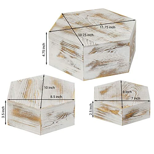 Shabby Whitewashed Wood Hexagonal Display Riser Stands For Cakes, Cupcakes, Desserts And Merchandise, Set Of 3 5 Shabby Whitewashed Wood Hexagonal Display Riser Stands For Cakes, Cupcakes, Desserts And Merchandise, Set Of 3 - Image 5
