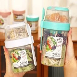 Salad Cup, Fit And Fresh Salad Containers, Salad Keeper Portable Double-Layer Vegetable Cups Salad Meal Shaker Cup With Fork -Peugeot Shop 51WA4ykqpRL