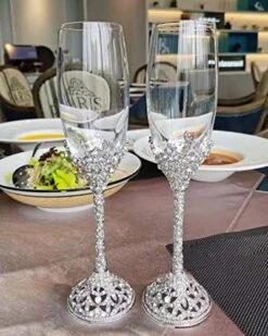 Champagne Flutes - Crystal Glass Metal Base With Crystal Stones, Set Of 2 Toasting Flute Pair, Wedding Anniversary Party Birthday Banquets And Gifts For Bride And Groom7oz -Peugeot Shop 51WE9x16HwL