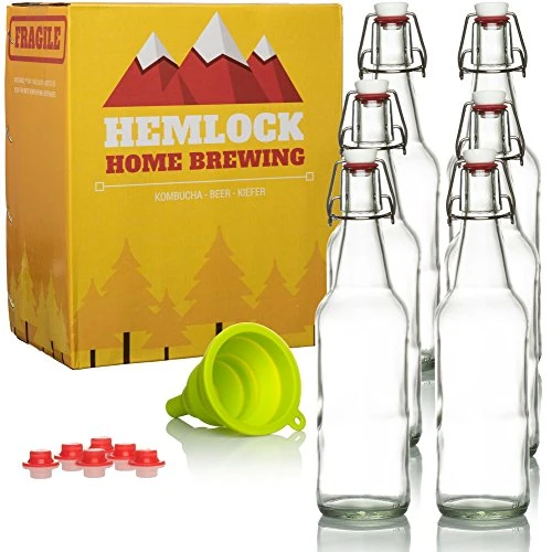 Swing Top Glass Bottles Brewing Bottles For Kombucha, Beer, Kiefer - 16 Oz. - Grolsch Style Bottle (6 Set) With Funnel 1 Swing Top Glass Bottles Brewing Bottles For Kombucha, Beer, Kiefer - 16 Oz. - Grolsch Style Bottle (6 Set) With Funnel