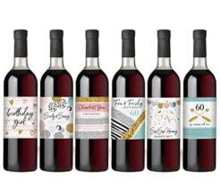 60th Birthday Wine Bottle Labels, Pink And Gold, Set Of 6 -Peugeot Shop 51WMUIDrVeL