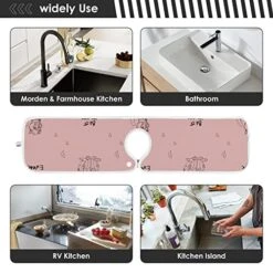2 Pack Faucet Absorbent Mat Washable Sink Splash Guard Bathroom Faucet Drip Drying Mat Kitchen Accessories Medium 23x5 Inch Stock Pattern Best Mom -Peugeot Shop 51WMdsyMmwL