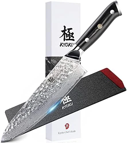 Chef Knife - 8"- Japanese VG10 Steel Core Hammered Damascus Blade - With Sheath & Case 6 Chef Knife - 8"- Japanese VG10 Steel Core Hammered Damascus Blade - With Sheath & Case - Image 6