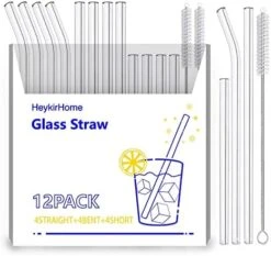 12-Pack Reusable Glass Straws,Size 8''x10 MM,Including12 Bent With 2 Cleaning Brush- Perfect For Smoothies, Tea, Juice -Peugeot Shop 51WVIQEgKyL. AC