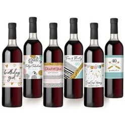 Printed Party 40th Birthday Wine Bottle Labels, Pink And Gold, Set Of 6