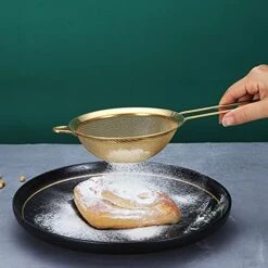 Gold Fine Mesh Strainer 3 Pieces Set, Golden Flour Sifter For Baking, Stainless Steel Clander, Gold Matcha Tea Strainer, Gravy Separator, Stasher Sieve Pasta Strainers -Peugeot Shop 51WbntiUDKS