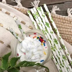 Cactus Themed Paper Straws - Green White Succulents - 100 Pack -Peugeot Shop 51Wh7iqnwFL
