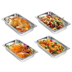 4 Pcs Hotel Pan Steam Table Pans With Lid, 4" Deep Full Size Stainless Steel Food Pan With Cover, Buffet Servers Pans Food Warmer Catering Pan Hot Steam Tray Water Pan For Restaurant Commercial