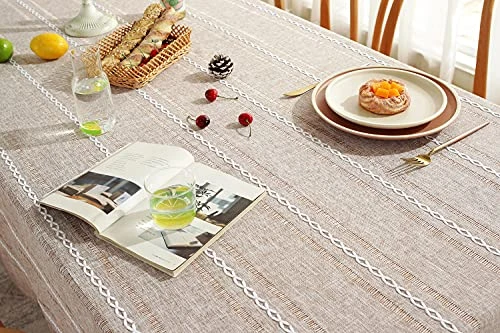 60 X 120 Inches Farmhouse Style Linen Tablecloths, Wrinkle Resistant Washable Dining Room Table Cloths For 8 Foot Rectangle Tables - Light Coffee 4 60 X 120 Inches Farmhouse Style Linen Tablecloths, Wrinkle Resistant Washable Dining Room Table Cloths For 8 Foot Rectangle Tables - Light Coffee - Image 4