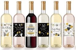 30th Birthday Wine Bottle Labels, Black And Gold, Set Of 6