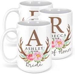 Et Of 6 - Personalized Bridesmaid Coffee Mug Gifts W/Free Customization - 15oz Ceramic Mug - Matron Of Honor, Mother Of The Bride, Maid Of Honor, Bridesmaid Gifts, Bachelorette Gift - Floral -Peugeot Shop 51X6nQhWToL. AC