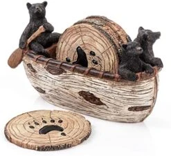 Bear Coasters Set – 6 Full Size Rustic Coasters In Handmade Canoe With Adorable Black Bear Figurines | Black Bear Decor, Log Cabin Decor, Cabin Decorations, Rustic Lodge Decor For The Home -Peugeot Shop 51XA9OTsrtL. AC