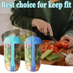 AGSIXZLAN 2pcs Salad Cup Set With Fork And Salad Dressing Holder - Keep Fit Salad Meal Shaker Cup - Portable Fruit And Vegetable Salad Cups Container For Lunch - （Blue+Green Salad） Container. -Peugeot Shop 51XEowoXiuL