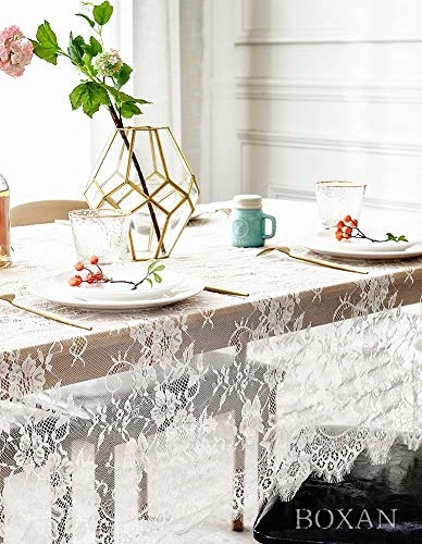 60x120 Inch Gorgeous White Lace Tablecloth Overlay Rose Vintage Embroidered, Romantic Boho Wedding Reception Table Decor, Baby & Bridal Shower Décor, Elegant Chic Outdoor Tea Party Tablecover 3 60x120 Inch Gorgeous White Lace Tablecloth Overlay Rose Vintage Embroidered, Romantic Boho Wedding Reception Table Decor, Baby & Bridal Shower Décor, Elegant Chic Outdoor Tea Party Tablecover - Image 3