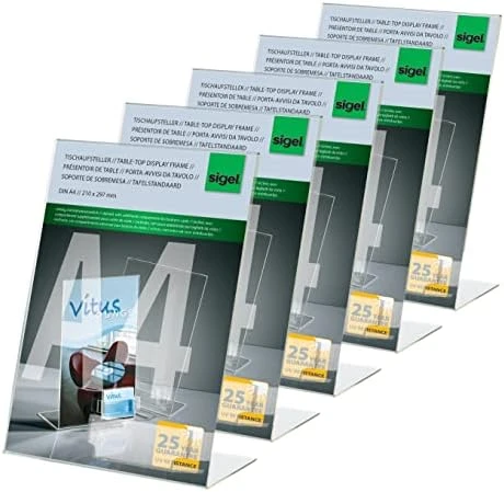 Sigel IGEL TA230 Sign Holder, Slanted, For A4, With Business Card Compartment, Acrylic, Transparent, 5 Pcs. 5 Sigel IGEL TA230 Sign Holder, Slanted, For A4, With Business Card Compartment, Acrylic, Transparent, 5 Pcs. - Image 5
