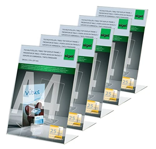 Sigel IGEL TA230 Sign Holder, Slanted, For A4, With Business Card Compartment, Acrylic, Transparent, 5 Pcs. 1 Sigel IGEL TA230 Sign Holder, Slanted, For A4, With Business Card Compartment, Acrylic, Transparent, 5 Pcs.