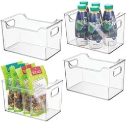 MDesign Wide Plastic Kitchen Storage Container Bins With Handles -Organization In Pantry, Cabinet, Refrigerator Or Freezer Shelves - Food Organizer For Fruit, Yogurt, Squeeze Pouches - 4 Pack - Clear -Peugeot Shop 51XIK51g3OL. AC