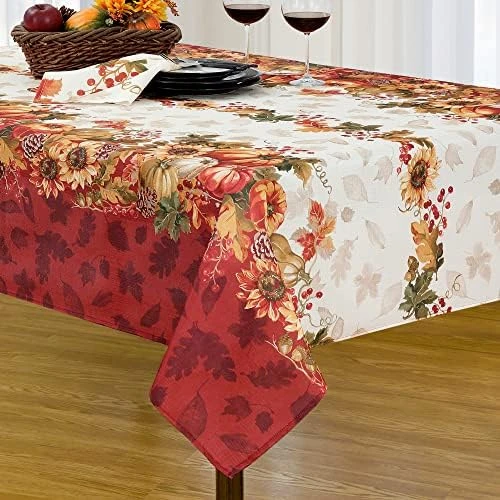 Swaying Leaves Bordered Fall, Seasonal And Holiday Tablecloth, 60" X 102" Oblong/Rectangle, Multi 5 Swaying Leaves Bordered Fall, Seasonal And Holiday Tablecloth, 60" X 102" Oblong/Rectangle, Multi - Image 5