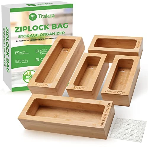 Bamboo Ziplock Bag Organizer For Drawer, Kitchen Storage Bag Organizer, 5 Separate Baggie Organizer For Drawer With Non-Slip Feet And Hanging Holes, Kitchen Organization And Storage 1 Bamboo Ziplock Bag Organizer For Drawer, Kitchen Storage Bag Organizer, 5 Separate Baggie Organizer For Drawer With Non-Slip Feet And Hanging Holes, Kitchen Organization And Storage