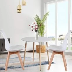 MENGK Set Of 4, ABS PP Nordic Dining Chair With Beech Wood Legs For Dining Room, Living Room, Office, Bedroom, White 8 MENGK Set Of 4, ABS PP Nordic Dining Chair With Beech Wood Legs For Dining Room, Living Room, Office, Bedroom, White -Peugeot Shop 51XTKvGiD5L