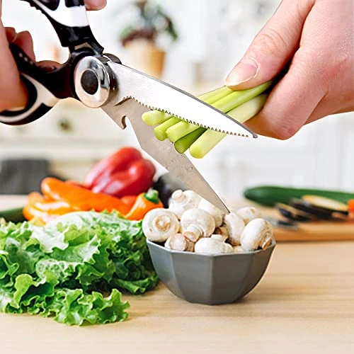 Kitchen Scissors Heavy Duty Sharp Herb Scissors, Multipurpose Cooking Scissors, Utility Stainless Steel Scissor, Kitchen Shears For Chicken Poultry Fish Meat Vegetables Herbs BBQ Nuts (Black & White) 4 Kitchen Scissors Heavy Duty Sharp Herb Scissors, Multipurpose Cooking Scissors, Utility Stainless Steel Scissor, Kitchen Shears For Chicken Poultry Fish Meat Vegetables Herbs BBQ Nuts (Black & White) - Image 4
