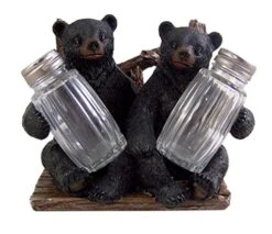 Decorative Side By Side Black Bear Salt And Pepper Shaker Napkin Holder Shakers Included