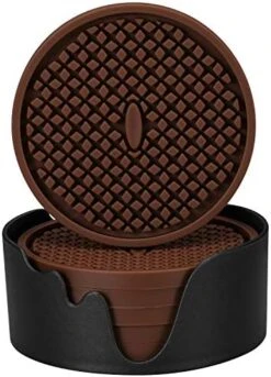 Silicone Coasters [6 Pack] Thickened Drink Coasters With Holder - Cup Mat - Non-Slip, Non-Stick, Stay Put, Deep Tray - Prevents Furniture And Tabletop Damages(Black) -Peugeot Shop 51XdGQUnKL. AC