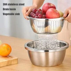 304 Stainless Steel Colander With Bowl Set Of 2, Kitchen Strainer, Washer, Drainer Basket With Basin For Vegetable, Fruits, Pasta, Salad Mixing, Food Prep, Heavy Duty & Dishwasher Safe 10 304 Stainless Steel Colander With Bowl Set Of 2, Kitchen Strainer, Washer, Drainer Basket With Basin For Vegetable, Fruits, Pasta, Salad Mixing, Food Prep, Heavy Duty & Dishwasher Safe -Peugeot Shop 51XffCmoPkL