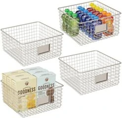 Square Steel Wired Storage Organizer Bin Baskets With Label Slot For Kitchen Pantry, Cabinet, Organizing Holder For Food, Drinks, Snacks, Produce, Omaha Collection, 4 Pack, Matte Black -Peugeot Shop 51Xkahmt6UL. AC