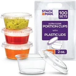 [100 Sets - 5.5 Oz.] Plastic Clear Portion Cups, Snack / Yogurt /Parfait/ Pudding / Souffle /Dessert Cups, Disposable Containers With Lids 5.5oz. -Peugeot Shop 51XkgeqbAHL. AC