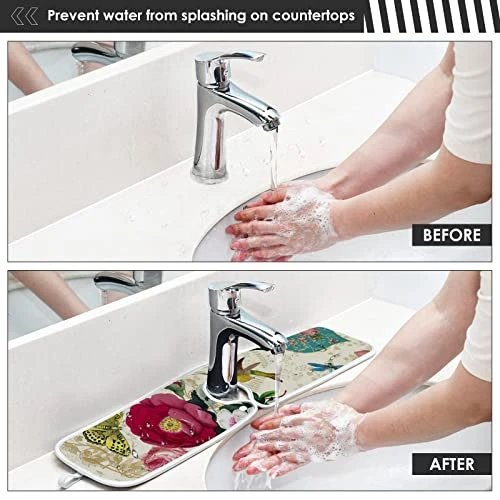 Beautiful Flower 2 PCS Faucet Absorbent Mat, Kitchen Faucet Sink Splash Guard, Polyester Material Faucet Splash Catcher, Water Absorbent Mat Behind Faucet, Faucet Mat For Kitchen Sink Machine Washable 3 Beautiful Flower 2 PCS Faucet Absorbent Mat, Kitchen Faucet Sink Splash Guard, Polyester Material Faucet Splash Catcher, Water Absorbent Mat Behind Faucet, Faucet Mat For Kitchen Sink Machine Washable - Image 3
