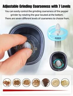 Battery Operated Gravity Electric Salt And Pepper Grinder Mill Set With White Light Stainless Steel One Hand Automatic Operation Refillable With Adjustable Coarseness (Black&white,2 Pack) -Peugeot Shop 51Xlkuya2nL