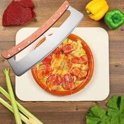 14" Pizza Cutter- Kitchen Tools-Sharp Blade-pizza Slicer-rocker Knife With Protective Lid,With Free Dough Cutter/bowl Scraper,All-wooden Handle,Suitable For Cutting Pizza -Peugeot Shop 51XokmGp02L