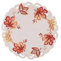Set Of 4 Fall, Autumn Or Thanksgiving Holiday Table Doilies Place-mats, Round 16 Inch