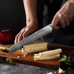 8” Bread Knife Serrated Blade- Damascus Steel & Resin Handle - Xuan Series(Sapphire Blue) -Peugeot Shop 51XvvpyonNL