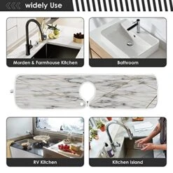 Kitchen Faucet Absorbent Mat,White Marble Gold Lines Geometric Water Splash Guard For Sink, Faucet Drip Catcher Thicken Sponge Microfiber Faucet Water Catcher Mat Sink Absorbent Mat For Kitchen 14x5in -Peugeot Shop 51XyyqMQwPL