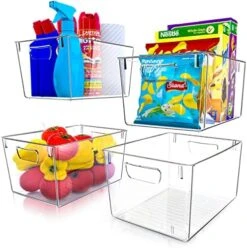 Pantry Organization And Storage Bins - Set Of 4 Large Pantry Organizer Bins - Clear Organizing Bins Or Clear Storage Bins For Organization - Fridge Organizer With Built In Handles -Peugeot Shop 51Y0d2QDcYL. AC