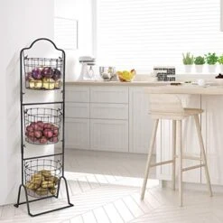 Sorbus 3-Tier Wire Market Basket Stand For Fruit, Vegetables, Toiletries, Household Items, And More, Stylish Tiered Serving Stand Baskets For Kitchen, Bathroom Storage Organization (Black) -Peugeot Shop 51Y4s8Kma9L