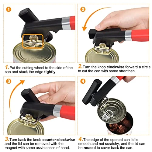 Multifunctional Safe Cut Can Opener & Bottle Opener, Ergonomic Smooth Edge Can Opener With Magnetic Lid Catch, Easy Grip, Effortless Can Opener For Kitchen & Restaurant (Red + Black) 5 Multifunctional Safe Cut Can Opener & Bottle Opener, Ergonomic Smooth Edge Can Opener With Magnetic Lid Catch, Easy Grip, Effortless Can Opener For Kitchen & Restaurant (Red + Black) - Image 5