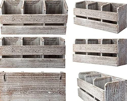 Farmhouse Utensil Organizer For Kitchen Countertop - Wooden Utensil Crock With 3 Large Storage Compartments & Hanging Option - Rustic Spatula Holder Caddy In Distressed White - Size 5 Farmhouse Utensil Organizer For Kitchen Countertop - Wooden Utensil Crock With 3 Large Storage Compartments & Hanging Option - Rustic Spatula Holder Caddy In Distressed White - Size - Image 5