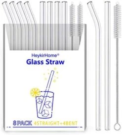 4-Pack Reusable Glass Straw With Travel Case,Size 8.5''x10 MM,Including 2 Straight And 2 Bent With 2 Cleaning Brush- Perfect For Smoothies, Tea, Juice -Peugeot Shop 51Y8RILrdzL. AC